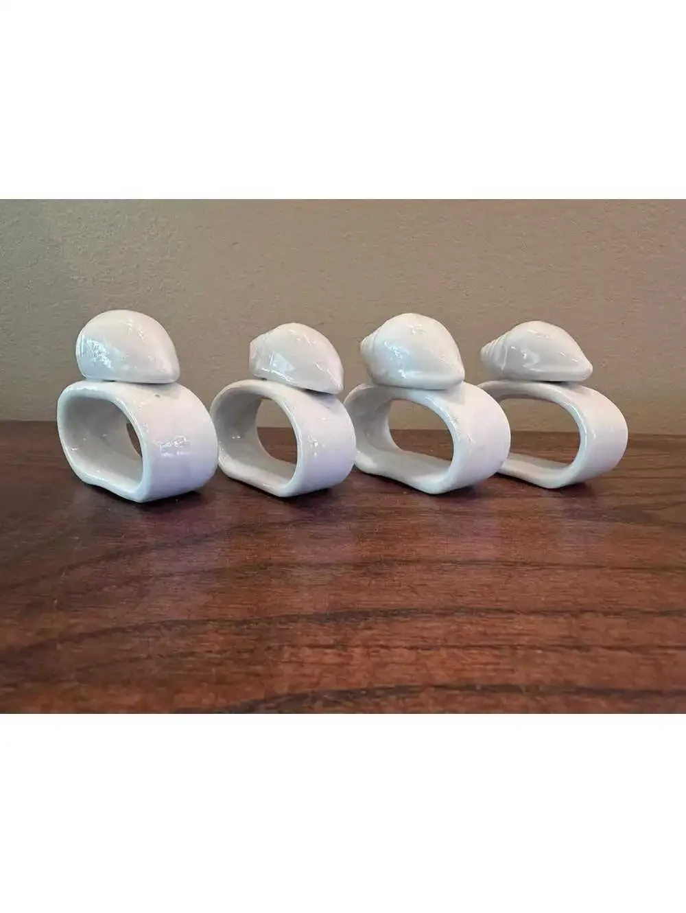 White Sea Shell Porcelain Napkin Rings, Set of 4